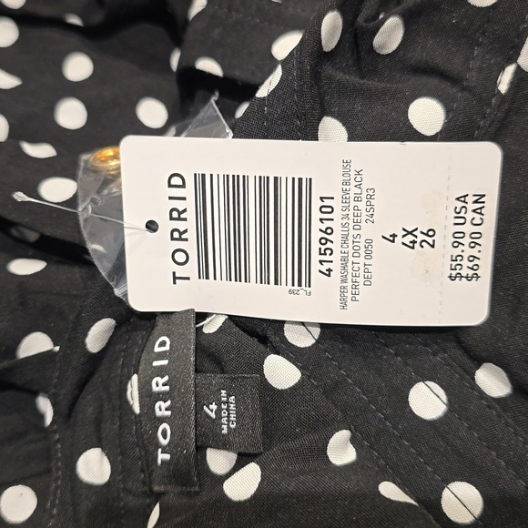 Torrid - Harper Challis Long Sleeve Blouse in Perfect Dots Deep Black & White - Picture 8 of 14